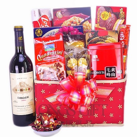 Holiday Golden and Red Wine Gift