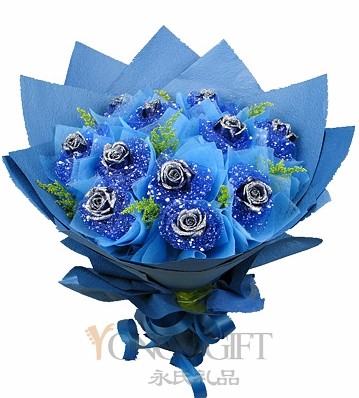  Blue Rose Flower Bouquet to China