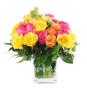 Rainbow Rose in Vase to Indonesia