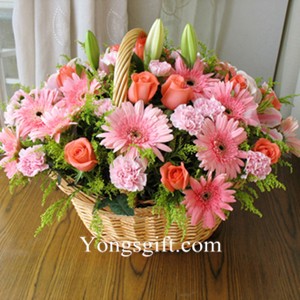 Pink Flowers Basket to China