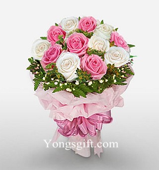 One Dozen Pink and White Rose to Taiwan