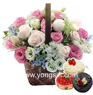 Deluxe Flower Basket  With Cake to South Korea