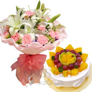Flower Bouquet with Yummy Cake to China