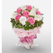 One Dozen Pink and White Rose to China
