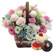 Deluxe Flower Basket  With Cake to South Korea